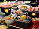 【山の幸宴膳・春夏/4月~8月】「置賜豚鍋」と「山形牛の石焼き」他、山形ならではの旬の味覚満載