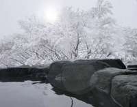 雪の露天風呂も情緒溢れる風景です！温泉でじっくり身体を暖めてくださいね！