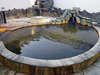 *栗山温泉露天風呂、石垣の城内を模した造りの露天風呂は広くて開放的です。