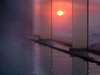 温泉大浴場から眺める日本海に沈む夕日