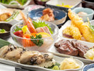 【ご夕食：贅沢グルメ御膳】宮城定番「牛タン」に、ぷりぷりクリーミーな「鳴瀬の牡蠣」をお寿司で。