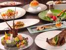 【夕食】Japanese　French　Cuisine（一例）。駿河湾の海の幸はじめ伊豆旬食材満載、シェフのこだわり料理