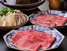 鳥取和牛・とっトン（鳥取豚）のしゃぶしゃぶ鍋食べ比べは自家製の胡麻ダレとポン酢で（二人前）