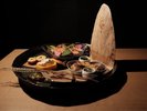 八鹿豚ローストポーク甘酒味噌ソース/子持ち鮎朝倉山椒煮/菊菜ときのこのおひたし/柿白和え/丸十レモン煮