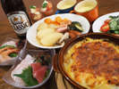 夕食の一例です。北海道食材を中心とした日替わりメニューでご提供いたします。