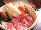 飛騨牛の焙烙焼き、二人前のなべです※飛騨牛堪能プランの一例です。
