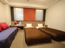 ジャパニーズツインルーム客１７平米　ソファベッドの付いた畳仕様の客室で最大４名様までご利用可能。