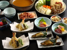 @名物の味噌鍋に、天ぷら、お刺身などを加えて会席風に致しました。