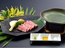 【夕食一例牛ステーキ】和牛日本一に輝いた鹿児島黒牛のステーキをお好みの薬味でお召し上がりください。