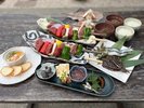 千葉の海山の幸！BBQ食材付きプランの食材がこちら。※写真は2人前（※季節によって内容が変わります）