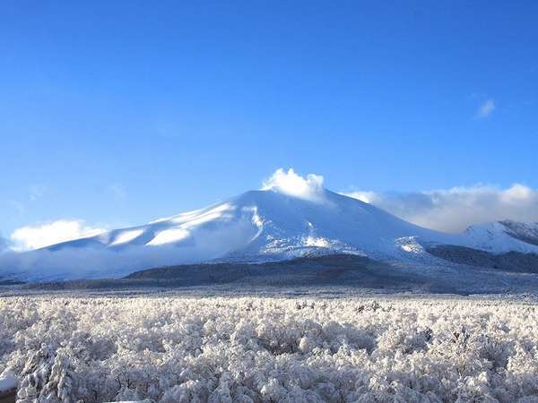 【ホテル・パノラマテラスからの景観】初冬に入り、純白の雪に染まる浅間山