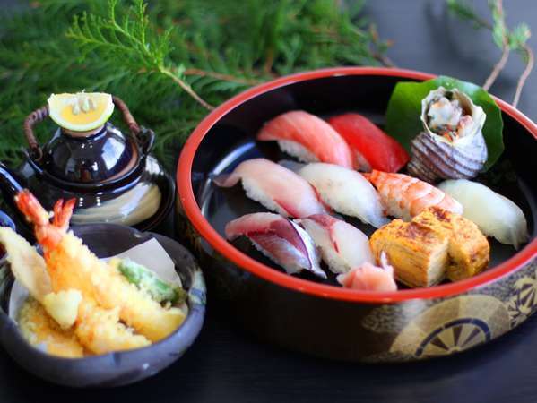 大分のブランド魚「関あじ関さば」を使った寿司や天ぷらがセットになった御膳