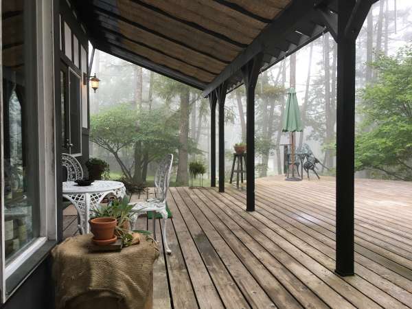 wood deck in the rain