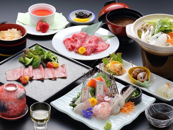 国民宿舎小豆島のプラン「【スタンダード】地魚5種盛り合わせとオリーブ牛＆香川県産豚のしゃぶしゃぶ」