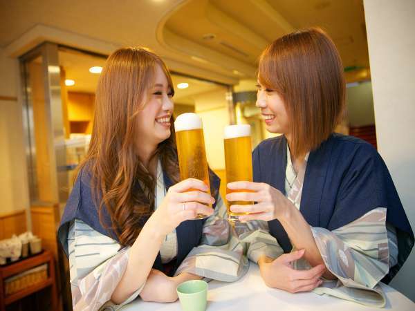 湯上り無料生ビールで、今日もお疲れ様でした。最後はソフトクリームも食べちゃお！