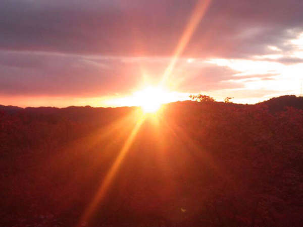 ■当館からの夕日■　山頂付近にある当館からは、大阪方面の山の頂に沈んでいく夕日を見ることができます。