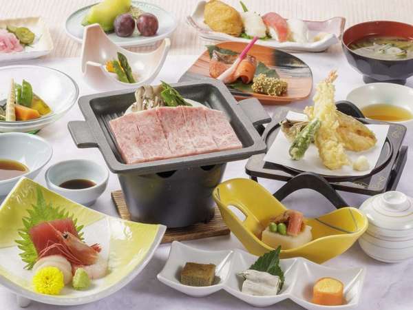 岩手県産牛陶板ステーキプラン。食材もグレードアップ、料理長おすすめの和食会席です。