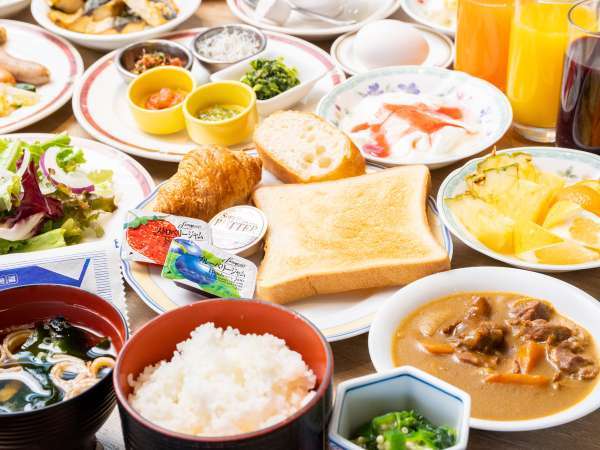 【朝食】日立の食材を使ったブッフェスタイルの朝食一例