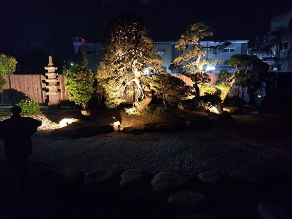 夜の日本庭園（広縁、縁側からの眺め）