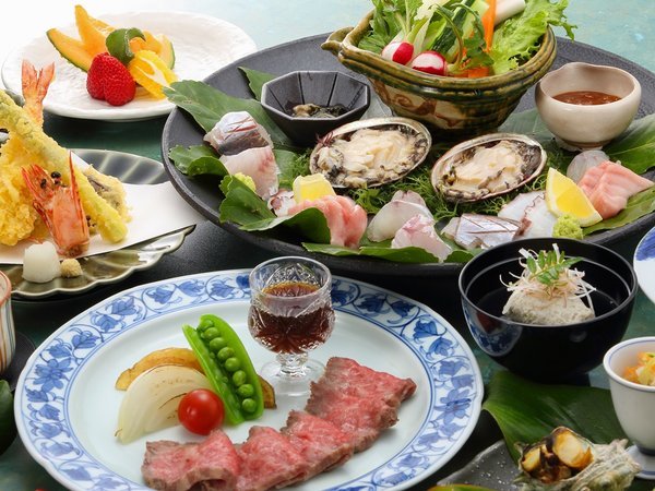 夕食イメージ：福之島産の新鮮な魚介類を中心とした会席。