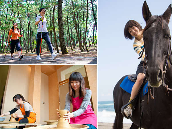 リゾート内では乗馬やノルディックウォーキング、陶芸等、さまざまなアクティビティーが体験できる。
