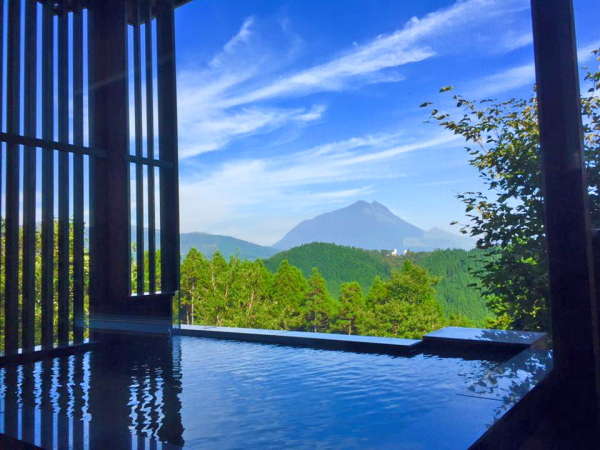 【こごみ】温泉は露天風呂と内湯２ヶ所あり、由布岳を見ながら贅沢に入れます。
