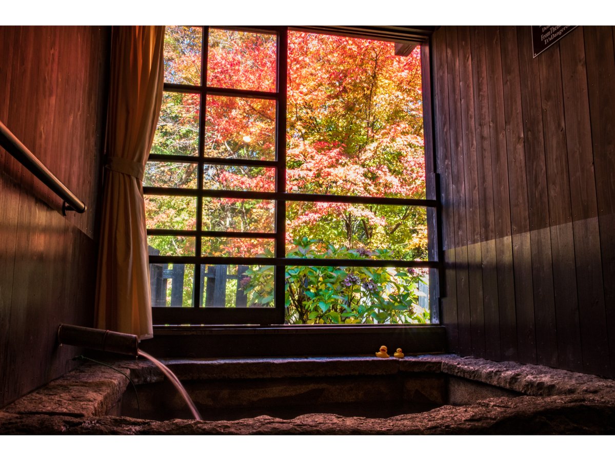 秋には客室半露天風呂から紅葉がご覧になれます。【こけもものお部屋】