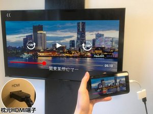 枕元のHDMI端子からテレビへの有線ミラーリングが可能。TVゲームやWEB会議等にご活用ください。　　　　