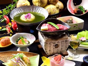 【料理イメージ】上州、春の香り会席　和豚もちぶた＆春野菜のグリーンスープしゃぶしゃぶなど