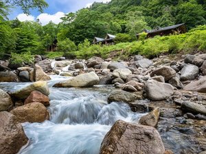 八丁の湯のそばには鬼怒川の源流が流れています。渓流釣りもできます。