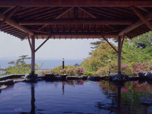 「三谷温泉　ひがきホテル」の男性露天風呂営三河湾を一望できる高台に位置し、海を見下ろす露天風呂が魅力。