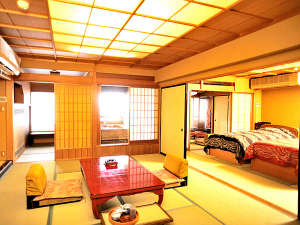 特別室　『鳳仙花』一例※二間続きの露天風呂付和室11畳＋8.5畳(ベット2台）のお部屋です。