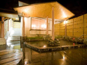 「那須の森ヴィレッジ」の開放感のある露天岩風呂　