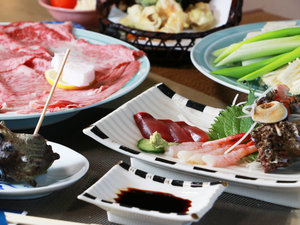 【但馬牛すき焼き御膳】日によってお造りや天ぷら、前菜の食材は変わります。