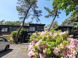 「すいほう園」の*春の外観／千本浜からの海風を感じる旅館です。ビジネス・観光にご利用下さいませ。