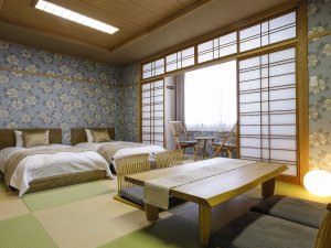 「外湯巡りの宿　ホテル葛城　Spa　Resort　道後」の◆DX和室例：広々の和室にツインベッドを配置