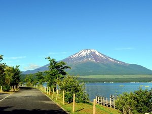 *富士山と山中湖／山中湖交流プラザきららからのぞむ雄大な富士山と山中湖