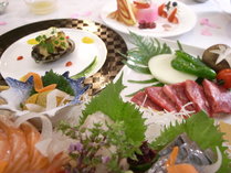 【料理イメージ】国産牛ステーキ+海鮮+舟盛りプラン