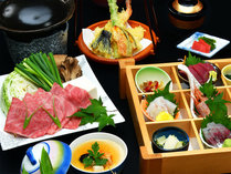 飛騨牛しゃぶ、天ぷら、茶碗蒸し、あおさの味噌汁などが、メインのお寿司を引き立てます！