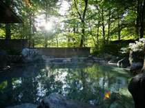 【杜の湯】大浴場と露天風呂があり、この露天風呂では、木々の香りに包まれながら森林浴が楽しめます