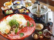 掛川のお茶を使った「お茶しゃぶしゃぶ」（夢咲牛）野菜もいっぱいお肉もさっぱり！
