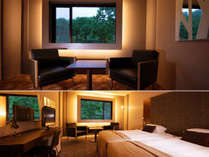 【デラックスツイン】　最上階（3階）ならではの光景と、快眠へ誘うデュベスタイルのベッドが特徴のお部屋