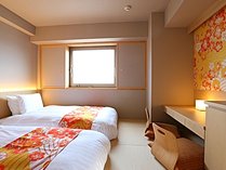 和洋室ツイン(20平米)　畳のお部屋で日本人ならではの落ち着きを…。低床ベッドで小さなお子様も安心♪
