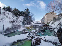 石庭露天風呂で雪見温泉をお楽しみください。