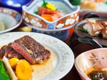 握り寿司とステーキのコース旬の素材を使用した地産地消のお料理。