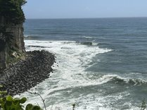 民宿灯台の庭から見た太平洋