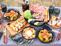 讃岐オリーブ牛のリブロースステーキや讃岐夢豚。香川県で採れた新鮮な野菜を楽しむBBQ。