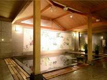 【和風呂】女性浴場には癒しの草花が描かれている場所が。
