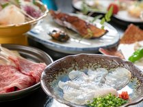 旬魚（ヒラメなど）のお造りや、佐賀牛の陶板焼きなど季節の味をご賞味ください