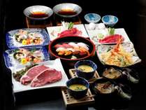◆豪華４大夕食プラン～道産和牛ステーキ・寿司・天ぷら・すき焼きで満腹！